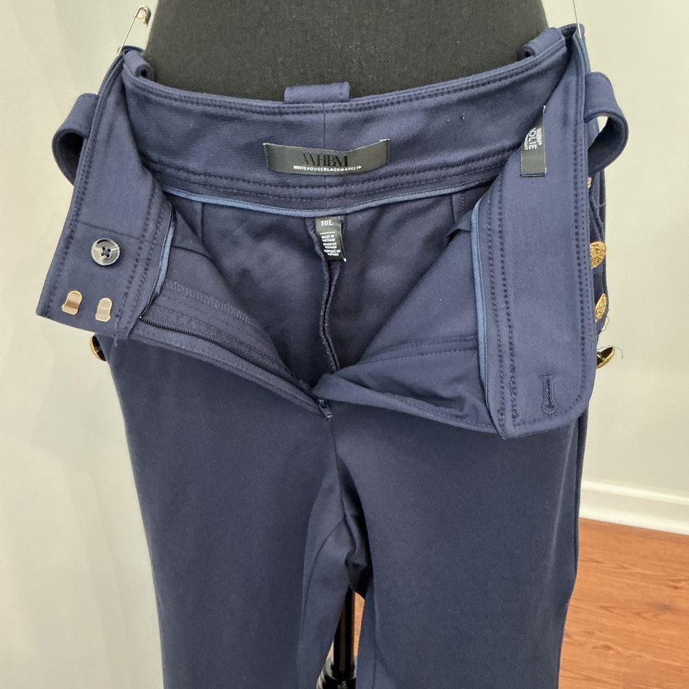 White House Black Market Navy Trousers with Gold Buttons Jolie stretch 10L - Picture 3 of 9